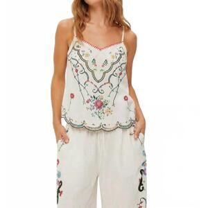 NEW ME369 ginny embroidered top in linen kisses